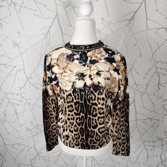 Cristina Abstract Floral Leopard Print Sequin Full Zip Boxy Fit Jacket - Picture 5 of 7